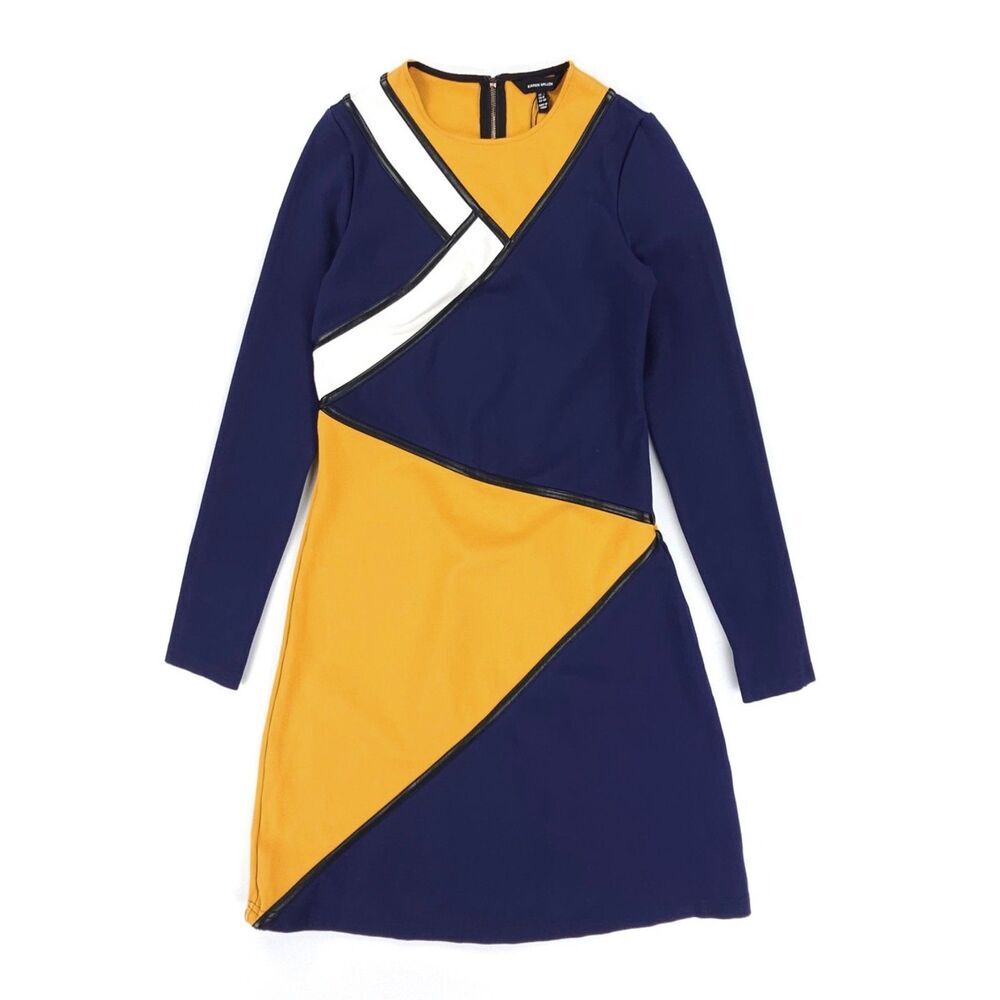 NEW Karen Millen Vegan Leather Colorblock Mini Dress Navy Quiet Luxury Preppy